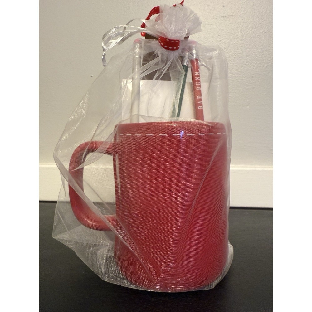 NEW Rae Dunn by Magenta Red SANTA'S HELPER Mug with Christmas List & 3 Pencils - Picture 2 of 2
